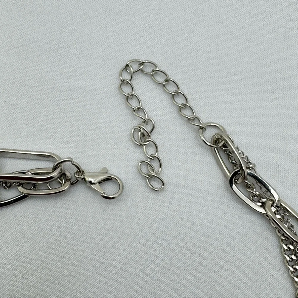 Layered Faux Pearl Chain Necklace Silver Modern Multi Chain Statement Necklace